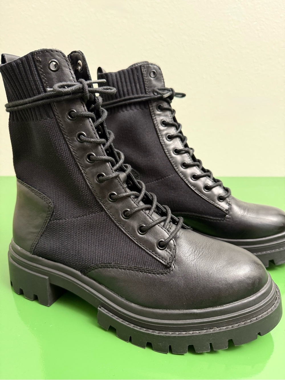 Aldo Black Lace-Up Chunky Combat Boots